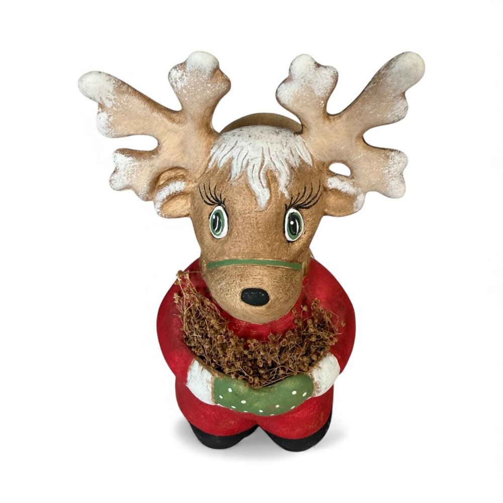 Vintage Ceramic Reindeer Christmas Napkin Holder Bud Vase Rudolph